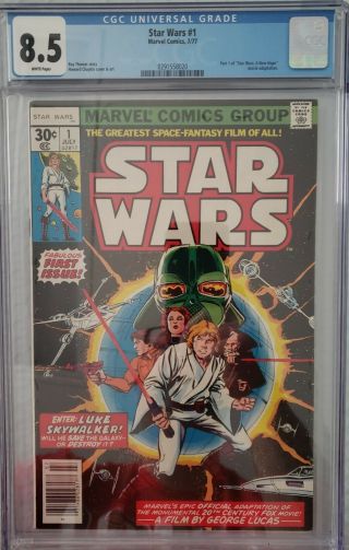 1977 Star Wars 1 Marvel Comic Book,  July 1977 (7/77) Graded Cgc 8.  5 White Pages