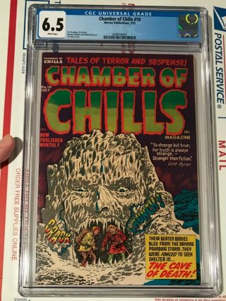 Chamber Of Chills 10 Cgc 6.  5 White Pages 1952 Harvey Pre Code Horror Lee Elias