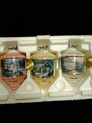 Thomas Kinkade Set Of 3 Glass Ornaments - Bradford Edition -