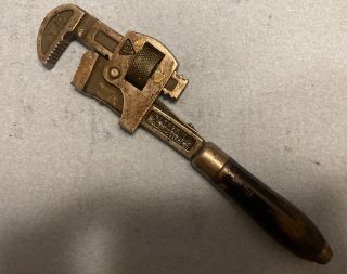 Vintage Tobrin 10 Pipe Wrench Tool Wood Handle Made In Usa
