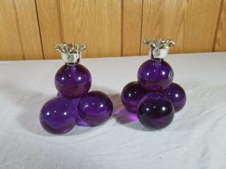Vintage Lucite Candlestick Acrylic Candle Holder Grapes Purple Mcm Miller Studio