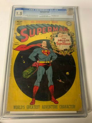 Superman 53 Cgc 1.  5 Off - White To White Pages - Origin Of Superman