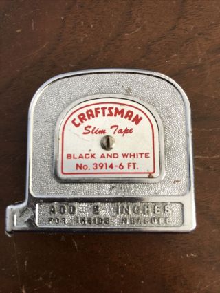 Vintage Craftsman Slim Pocket Tape Measure Black White 6ft.  No.  3914 Usa Made