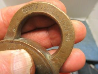 Well made,  old brass padlock lock CORBIN CABINET CO.  with swirled finish.  n/r 2