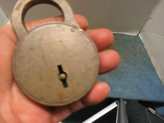 Well made,  old brass padlock lock CORBIN CABINET CO.  with swirled finish.  n/r 3