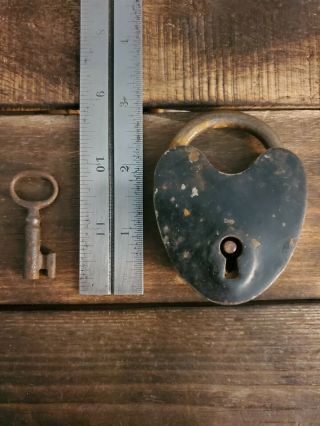 Antique Heart Shaped Lock With Key