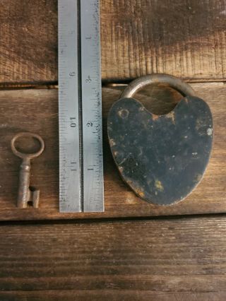 Antique Heart Shaped Lock With Key 3