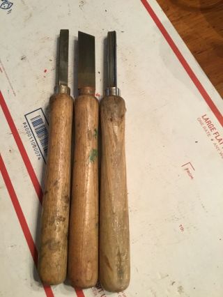 3 Antique Wood Handle Lathe Tools Set Of 3