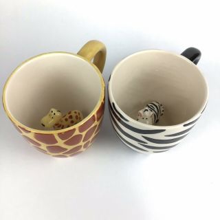 World Market Zebra & Giraffe Surprise Inside 3d Ceramic Coffee Mugs Cups 14oz