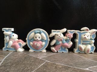 Burwood Love Bunnies Rabbits Wall Plaques Letters Easter Home Interiors Homco