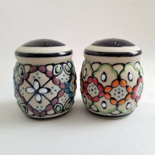 Javier Servin Mexico Hand Painted Ceramic Salt & Pepper Shakers