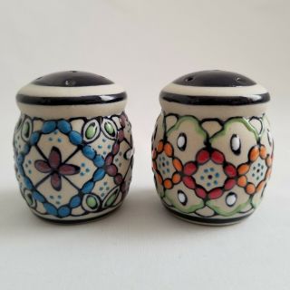 Javier Servin Mexico Hand Painted Ceramic Salt & Pepper Shakers 2