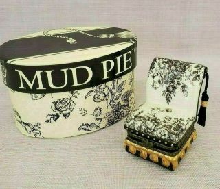 Mud Pie Black/white Toile Chair Porcelain Hinged Box Treasure Box Box