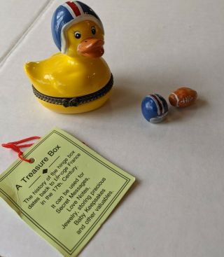 Yellow Rubber Ducky Duck Football Hinged Trinket Box With Charm Babies