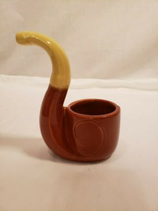 Vintage Ceramic Tobacco Pipe Planter,  Brown & Yellow,  Bowl Planter 3