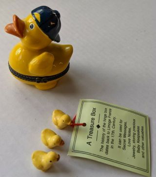 Yellow Rubber Ducky Duck Baseball Hinged Trinket Box With Charm Babies