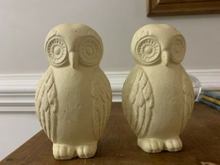 Vinatage 7 " Ceramic/light Metal White Owl Bookends