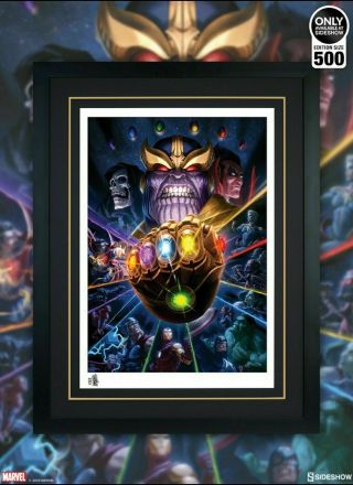 Sideshow Fine Art Print Thanos & Infinity Gauntlet Framed