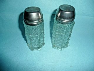Pair Vtg Anchor Hocking Wexford Diamond Cut Clear Glass Salt & Pepper Shakers