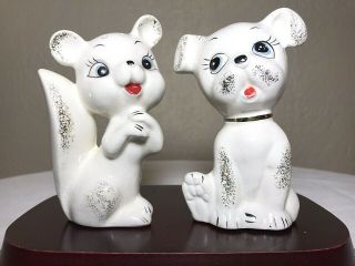 Vintage 1950’s Japan Ceramic Salt & Pepper Shakers 4.  5” Puppy Dog Chipmunk