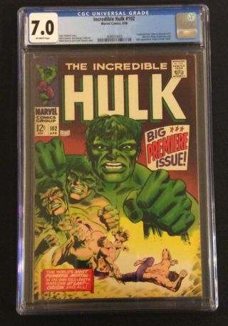 Incredible Hulk 102 Comic Book Cgc 7.  0 Marvel 1968 Odin Enchantress Giacoia Cvr