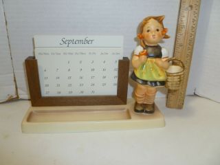 1995 Goebel Perpetual Calendar Figurine Girl W/ Basket Made In Germany Mj Hummel
