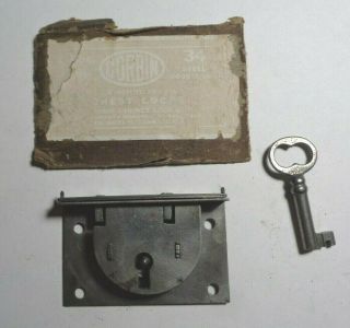 Vintage Corbin No.  34 Chest Lock W/key,  Steel,  2 " To Key Pin.  - Old - Stock.  6