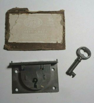 Vintage Corbin No.  34 Chest Lock W/key,  Steel,  2 " To Key Pin.  - Old - Stock.  2