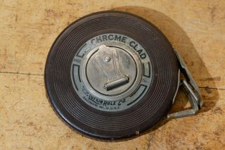 Vintage Lufkin Anchor Tape Measure,  Chrome Clad,  Leather Bound 50 Feet Long