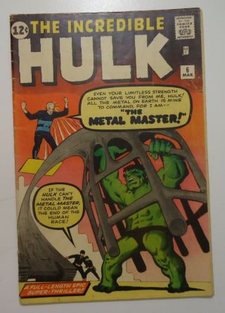 The Incredible Hulk Vol.  1 6 1st Print Mar.  1963 Worn With Some Problems