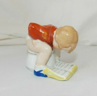 Ceramic Figure Boy On Toilet Reading Book Chamber Pot Potty
