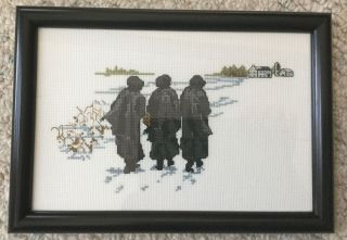 Amish Women Completed Counted Cross Stitch 7” X 10 “ Includes Frame