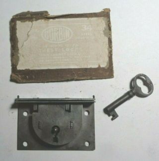 Vintage Corbin No.  34 Chest Lock W/key,  Steel,  2 " To Key Pin.  - Old - Stock.  7