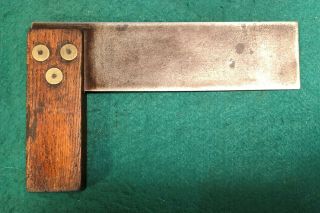 Vintage Wood / Brass & Steel 5 7/8 Inch Try - Square English Maker D07