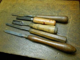 5 Vintage Carving Chisels: 3 Are Moulson Bros.  1 Greaves & Sons & 1 Unmarked