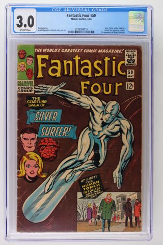 Fantastic Four 50 - Marvel 1966 Cgc 3.  0 Silver Surfer Battles Galactus.  Johnny