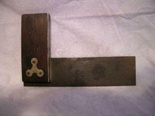 Small Antique Vintage 6 " Fancy Try Square Marked Brass Inlaid Rosewood