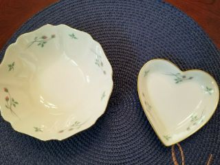 Lenox Rose Manor Heart Trinket Dish And Scalloped 5 1/2 " Bowl Candy Dish