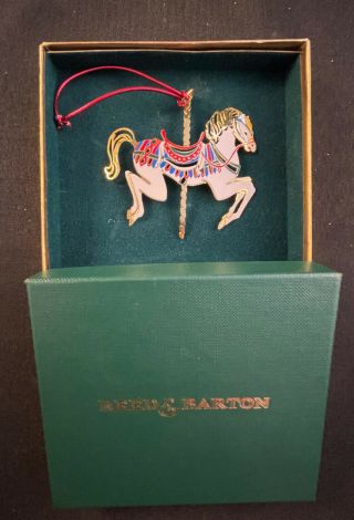 Reed & Barton Enamel Brass Carousel Horse Christmas Ornament W Box