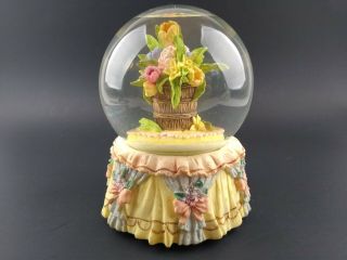 Musical Floral Snow Globe Tulips Daffodils Bouquet Turns Plays Edelweiss Music