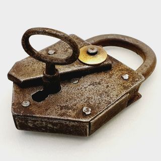 Vintage Antique Padlock W Key Hole Cover With Orig Key Well Hungary 1920 