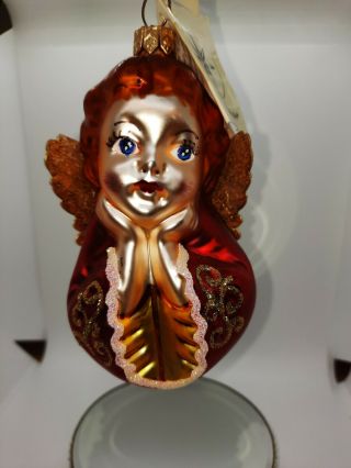 Rare Christopher Radko Red Haired Angel Bust With Paper Wings W/tag No Box.