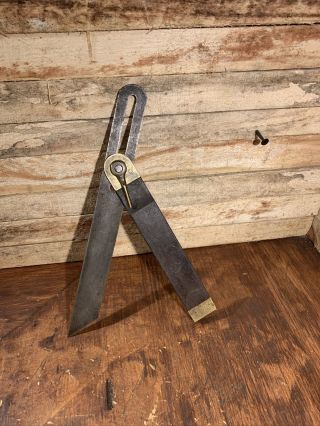 Antique Stanley 1877 T - Type Sliding Bevel Angle Square Woodworking Tool