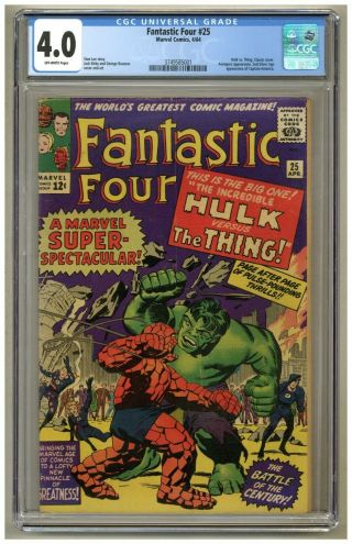 Fantastic Four 25 (cgc 4.  0) O/w P; Hulk Vs.  Thing; Classic Cover; Kirby (j 4319)