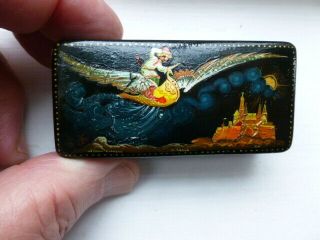 Russia Russian Lacquer Signed Hand Painted Palekh Lacquer Trinket Snuff Box
