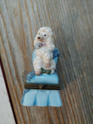 Midwest Of Cannon Falls Trinket Box Poodle On Blue Chair Hinged Lid