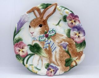Fitz And Floyd Halcyon Easter Bunny Embossed 9 1/2 " Plate With Pansies