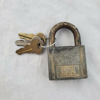Vintage Chicago Lock Co.  Padlock W/ 3 Keys Antique Usa Made Lock