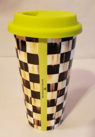 Mackenzie Childs Courtly Check Travel Cup Ceramic Coffee Mug 14 Oz