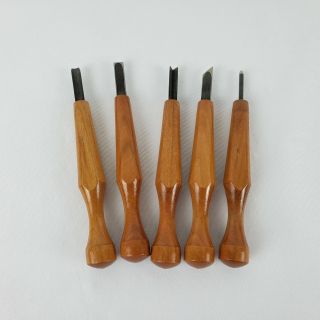 Set Of 5 Wooden Handle Wood Carving Chisel Tools